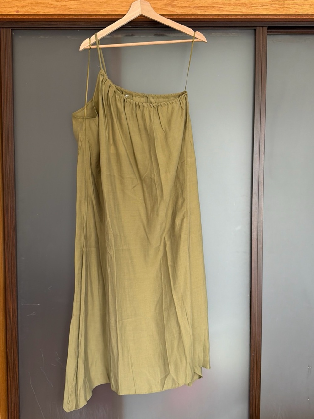 NWT Zara One-Shoulder Olive Green Slip Dress